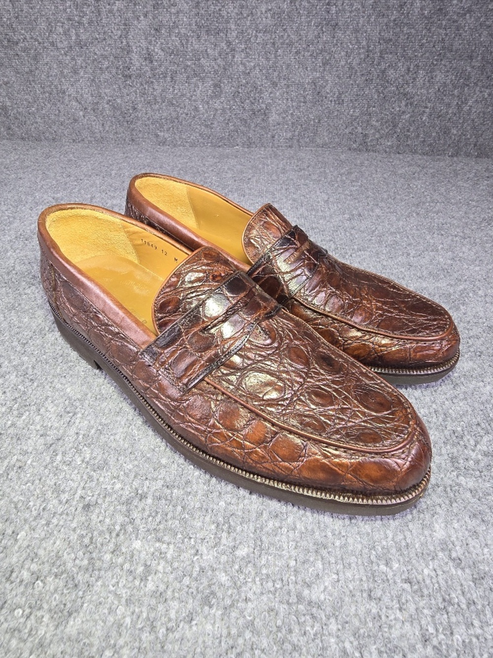 PETER HUBER Texas Genuine Crocodile Penny Loafers Brown Cognac Men's Size 12 M